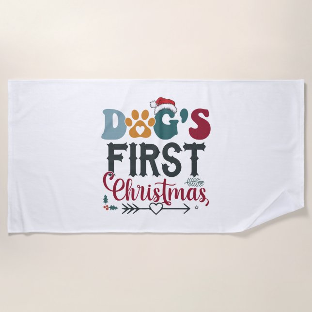 Dog's First Christmas Beach Towel (Front)