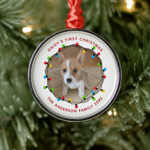 Dog's First Christmas Cute Custom Puppy Keepsake Metal Ornament