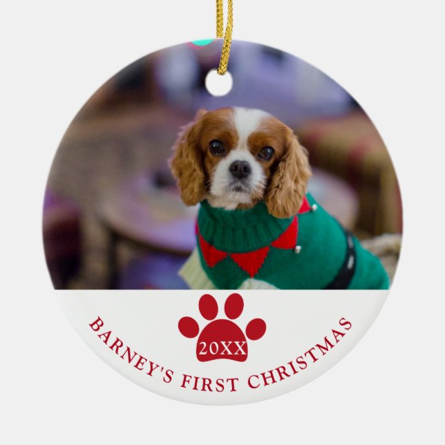 Dog's First Christmas Photo Ceramic Ornament (Front)