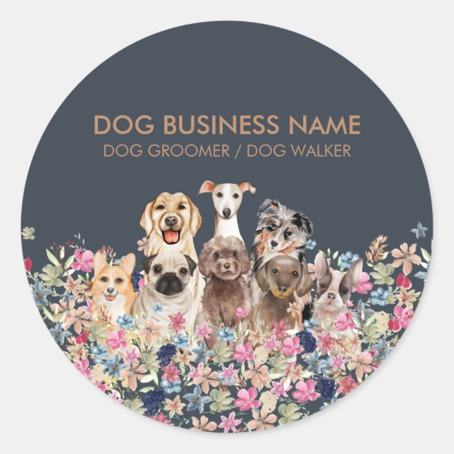 Dogs Flower Print Classic Round Sticker (Front)