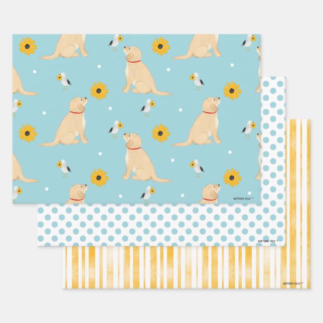 Dogs, Flowers, Seagulls Set of 3 Gift Wrap Paper (Set)