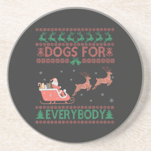 Dogs For Everybody Funny Ugly Christmas Sweater Coaster