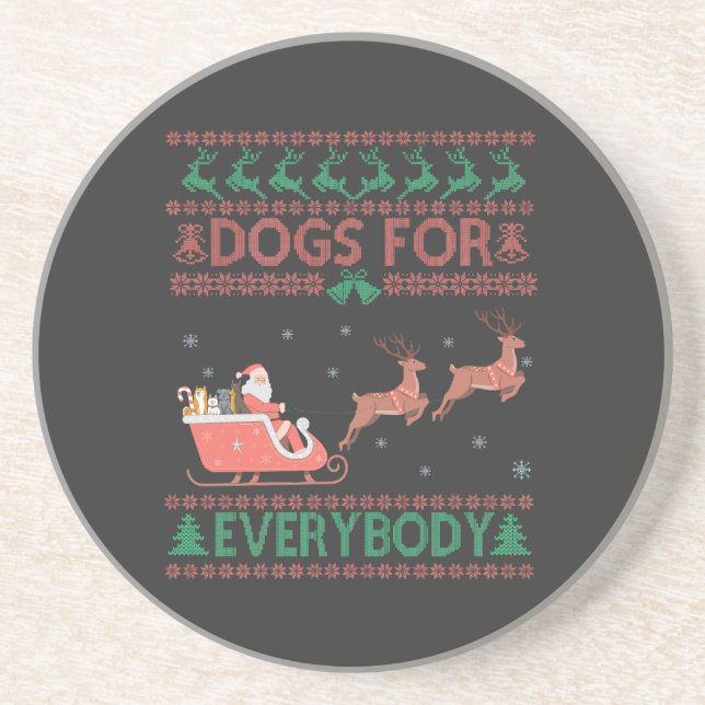 Dogs For Everybody Funny Ugly Christmas Sweater   Coaster (Front)