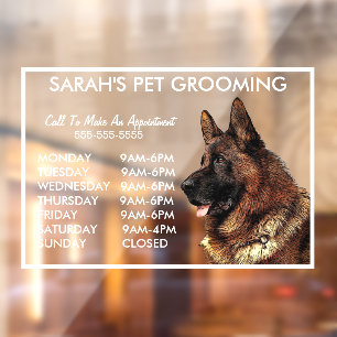 Dogs German Shepherd Pet Grooming Hours Business   Window Cling