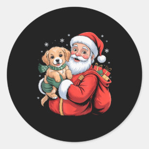 Dogs Golden Retriever Puppy Santa Christmas Funny  Classic Round Sticker