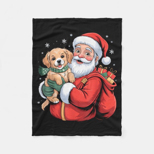 Dogs Golden Retriever Puppy Santa Christmas Funny  Fleece Blanket (Front)