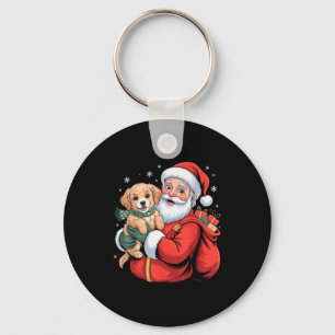 Dogs Golden Retriever Puppy Santa Christmas Funny Keychain