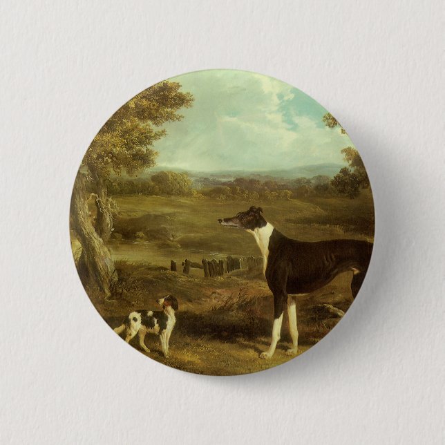 Dogs, Greyhound and Spaniel, Doctor Fop by Herring 2 Inch Round Button (Front)