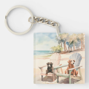 Dogs in Adirondack Chairs Coastal Beach Keychain