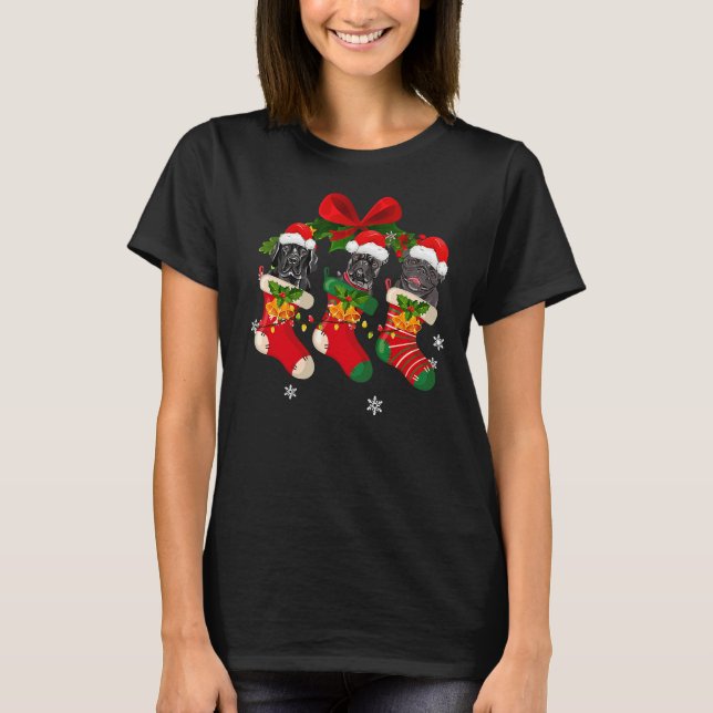 Dogs In Christmas Socks Pit Bull T-Shirt (Front)