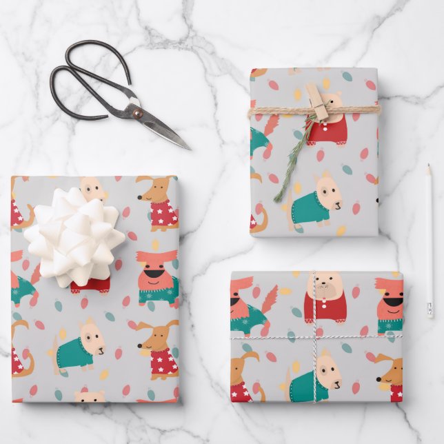 Dogs in Christmas sweater Wrapping Paper Sheet (Front)