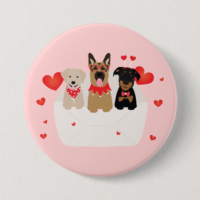 Dogs In Envelope Love 3 Inch Round Button (Front)