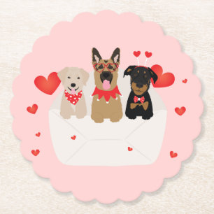 Dogs In Envelope Love Paper Coaster