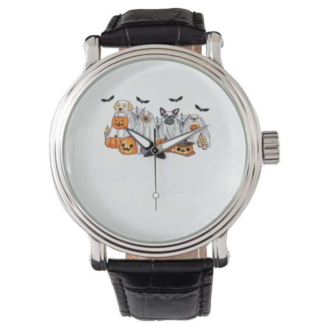 Dogs in Ghost Costumes Halloween Classic T-Shirt Watch (Front)