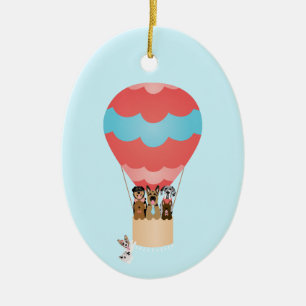 Dogs In Hot Air Balloon Ceramic Ornament