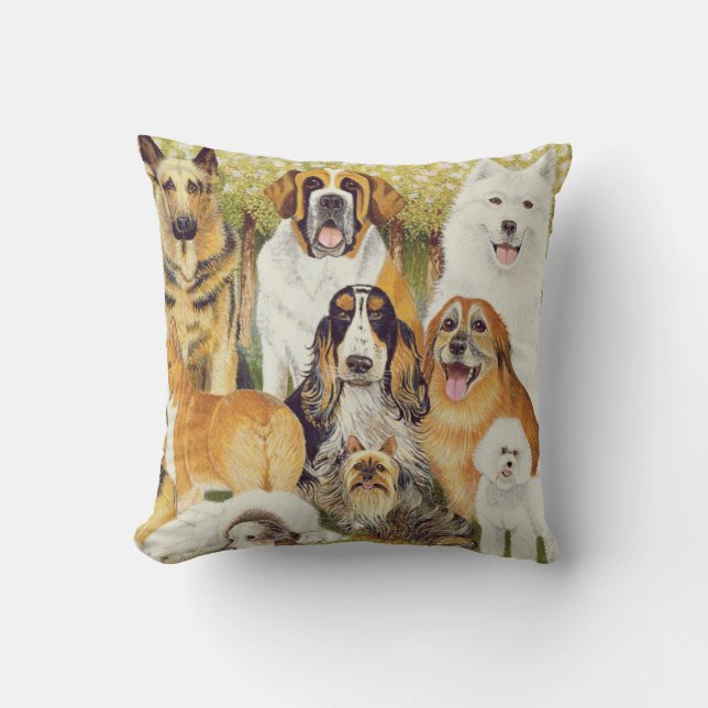 Dogs in May Throw Pillow (Front)