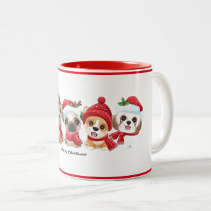 Dogs in Santa Hats Animals Puppies Modern Holiday Two-Tone Coffee Mug