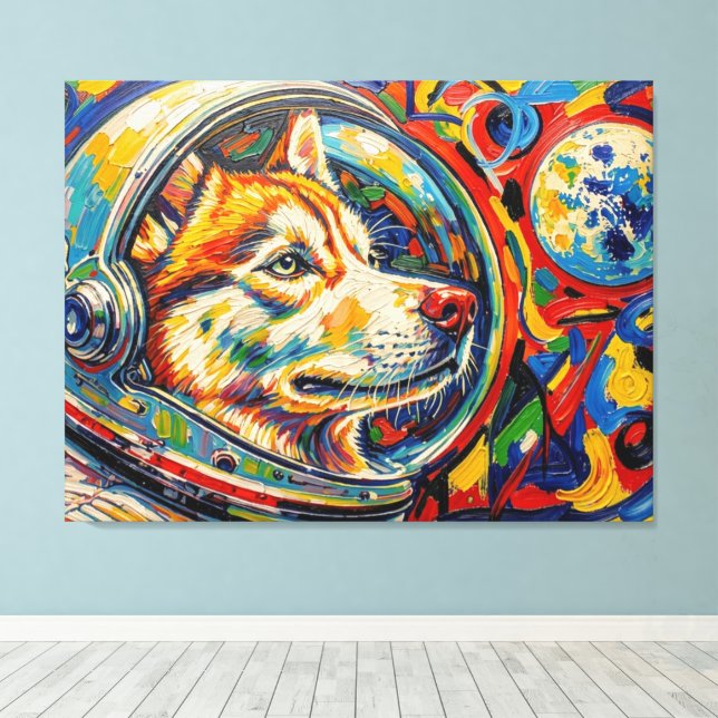 DOGS IN SPACE-HUSKY 2 CANVAS PRINT (Insitu(Wood Floor))