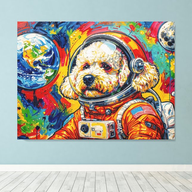 DOGS IN SPACE-POODLE 2 CANVAS PRINT (Insitu(Wood Floor))