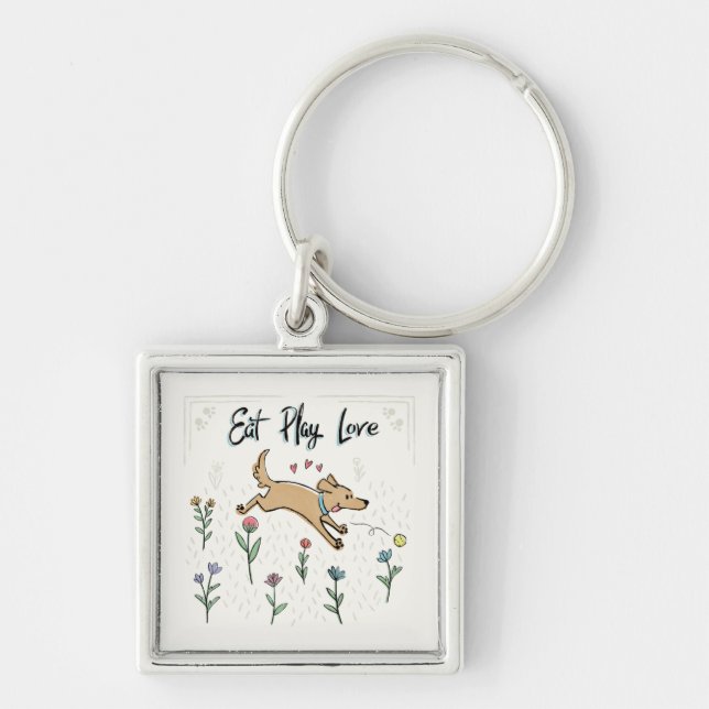 Dogs in the Garden II | Eat Play Love Keychain (Front)