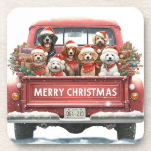 DOGS IN TRUCK Hard plastic coaster