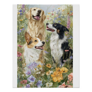 Dogs In Wildflowers Poster