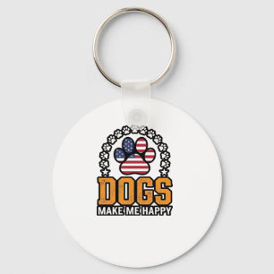 Dogs Make Me Happy Patriotic Paw Vintage Shirt Des Keychain