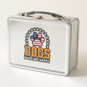 Dogs Make Me Happy Patriotic Paw Vintage Shirt Des Metal Lunch Box