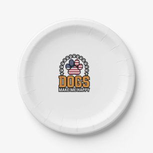 Dogs Make Me Happy Patriotic Paw Vintage Shirt Des Paper Plate