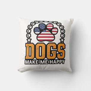 Dogs Make Me Happy Patriotic Paw Vintage Shirt Des Throw Pillow