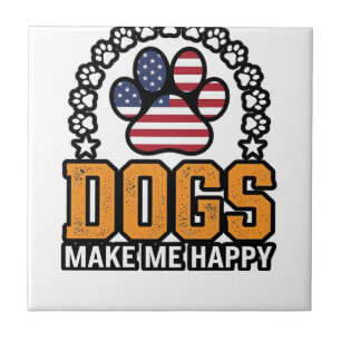 Dogs Make Me Happy Patriotic Paw Vintage Shirt Des Tile