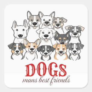 Dogs Man's Best Friend" Cute Cartoon Dog Group Square Sticker