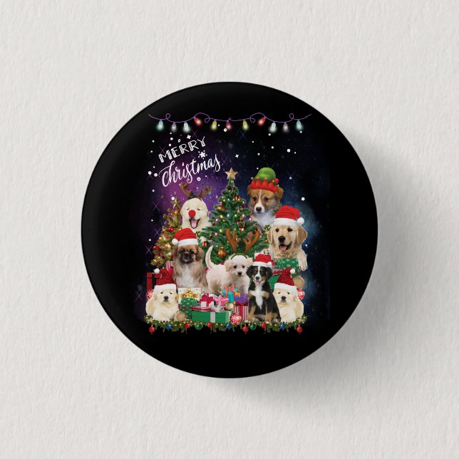 Dogs Merry Christmas Light 1 Inch Round Button (Front)
