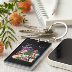 Dogs Merry Christmas Light Keychain