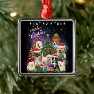 dogs Merry christmas Light Metal Ornament