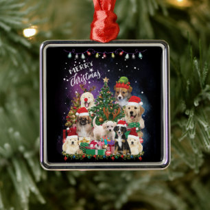 dogs Merry christmas Light Metal Ornament