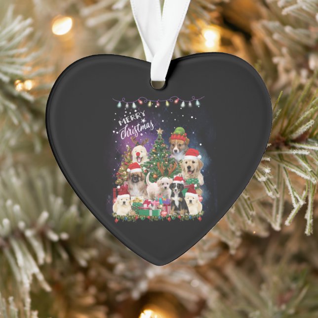 dogs Merry christmas Light Ornament (Tree)
