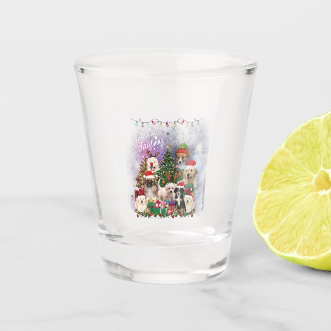 dogs Merry christmas Light Shot Glass (Front)