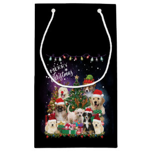 Dogs Merry Christmas Light Small Gift Bag