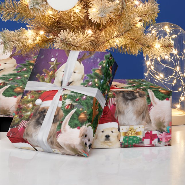 Dogs Merry Christmas Light Wrapping Paper (Holidays)
