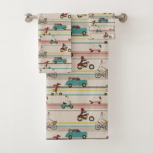 Dogs Moving in Vehicles Pattern Bath Towel Set