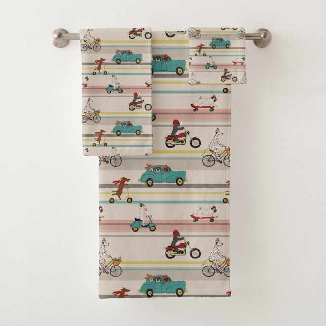 Dogs Moving in Vehicles Pattern Bath Towel Set (Insitu)