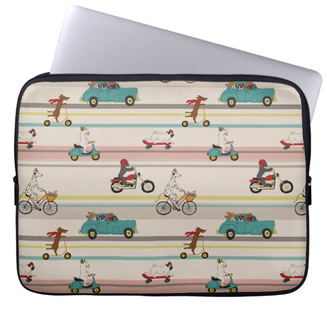 Dogs Moving in Vehicles Pattern Laptop Sleeve (Front)