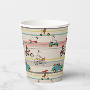 Dogs Moving in Vehicles Pattern Paper Cups