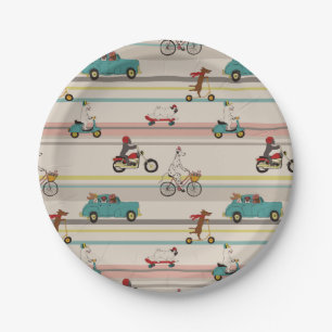 Dogs Moving in Vehicles Pattern Paper Plate
