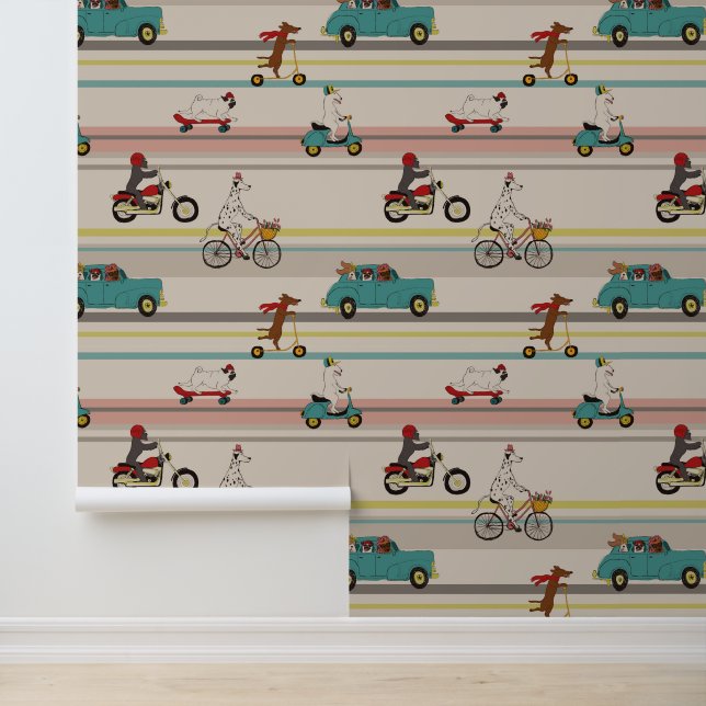 Dogs Moving in Vehicles Pattern Wallpaper (Application)