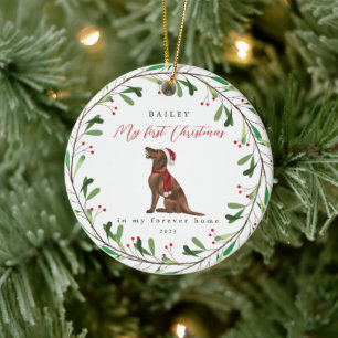 Dog's My First Christmas with Name Pointer Ceramic Ornament