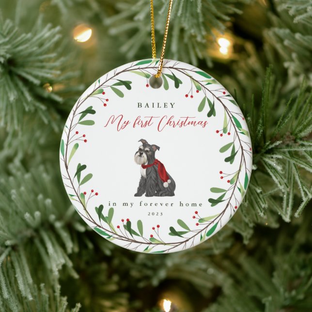 Dog's My First Christmas with Name Schnauzer Ceramic Ornament (Tree)