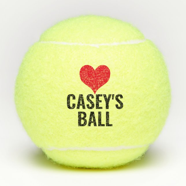 Dog's Name Custom Printed Personalized Heart Tennis Balls (Front)