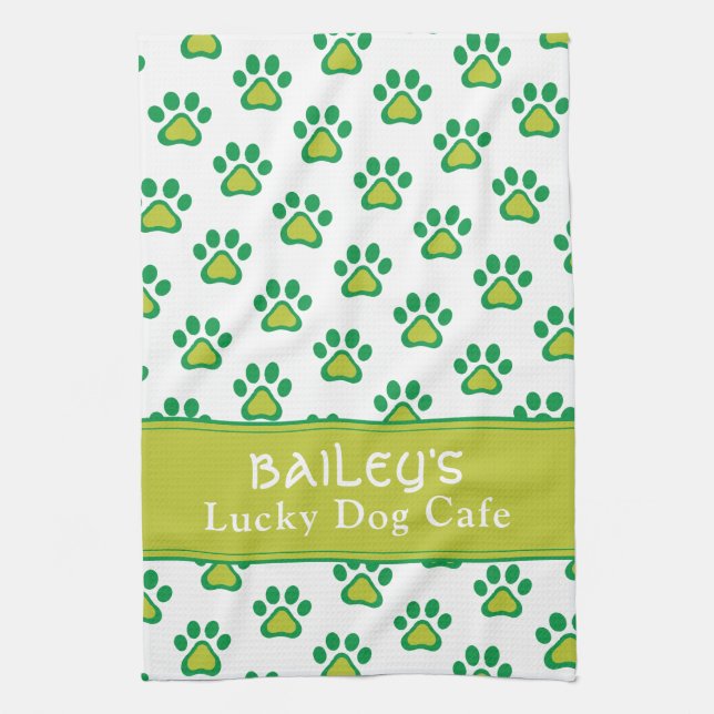 Dog's Name Lucky Dog Cafe Custom St. Patricks Day  Kitchen Towel (Vertical)
